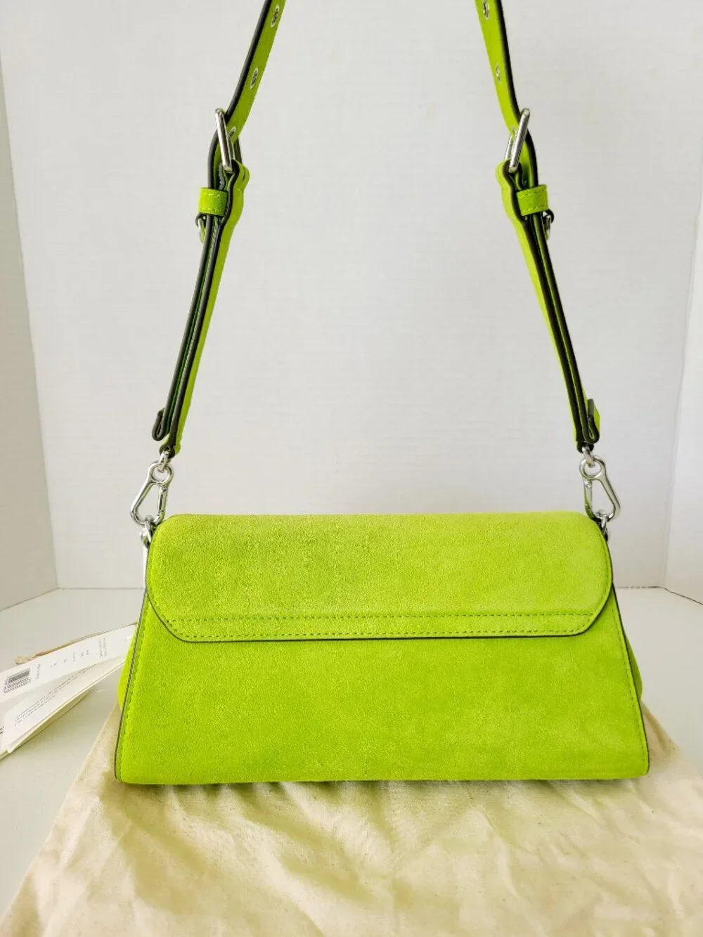 Tory Burch Rory Novelty Suede Flap Shoulder Bag Bitter Lime Multi Straps $675
